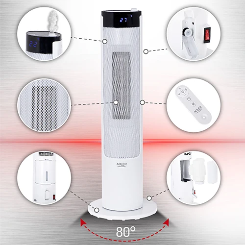 tower heater with efficient ceramic heater, LCD display, humidifier function, fan function and remote control  2200W