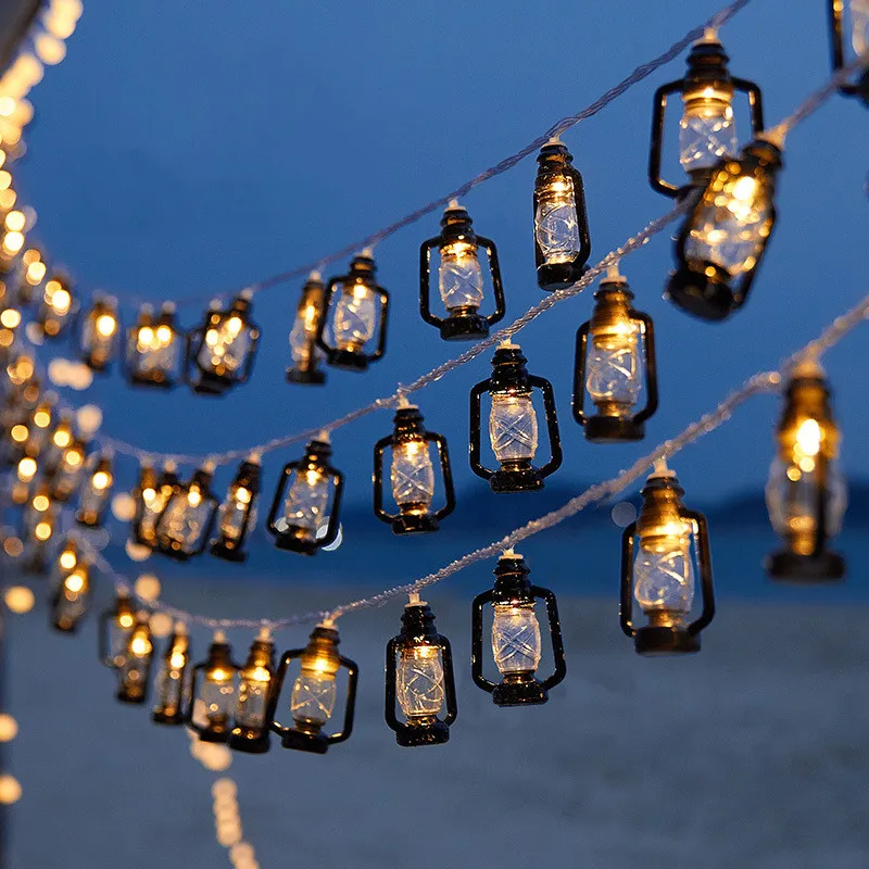 Custom Outdoor Waterproof  Led Retro Kerosene Oil Lamp String Lights for Garden Holiday Party Camping String lights