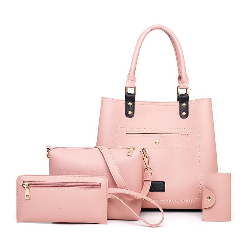 Wholesale ladies hand purse shoulder bags 4 in 1 set fashion women pu leather crossbody handbags