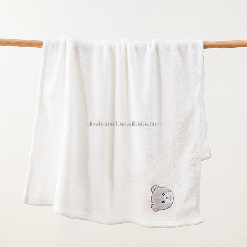 Bear Blankey Hugger Set Embroidery Bear White Throw Baby Blanket for small trolley
