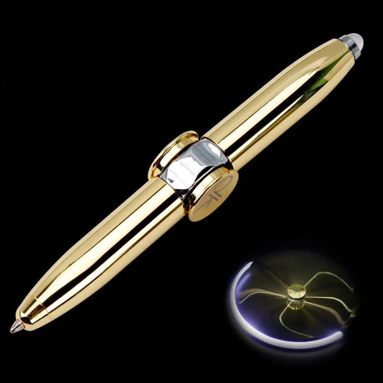 
2021 Fashion Style LED Light Spinner Metal Pen Fingertip illumination Decompression Gyro Business Ballpoint Pen 