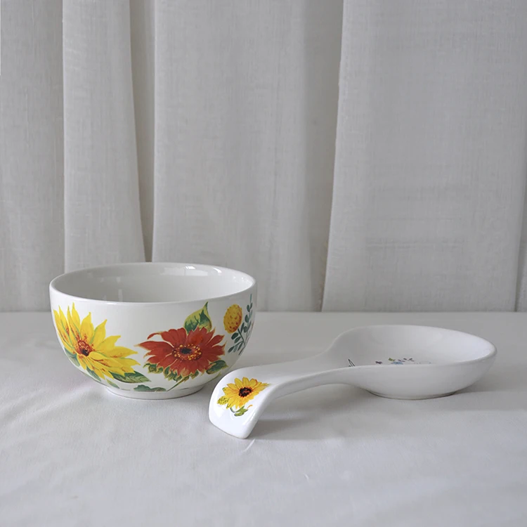 COZY Custom Ceramic Dinner Bowl Hand Painted Tableware Flower Soup Bowl With Fruit And Stripe Design