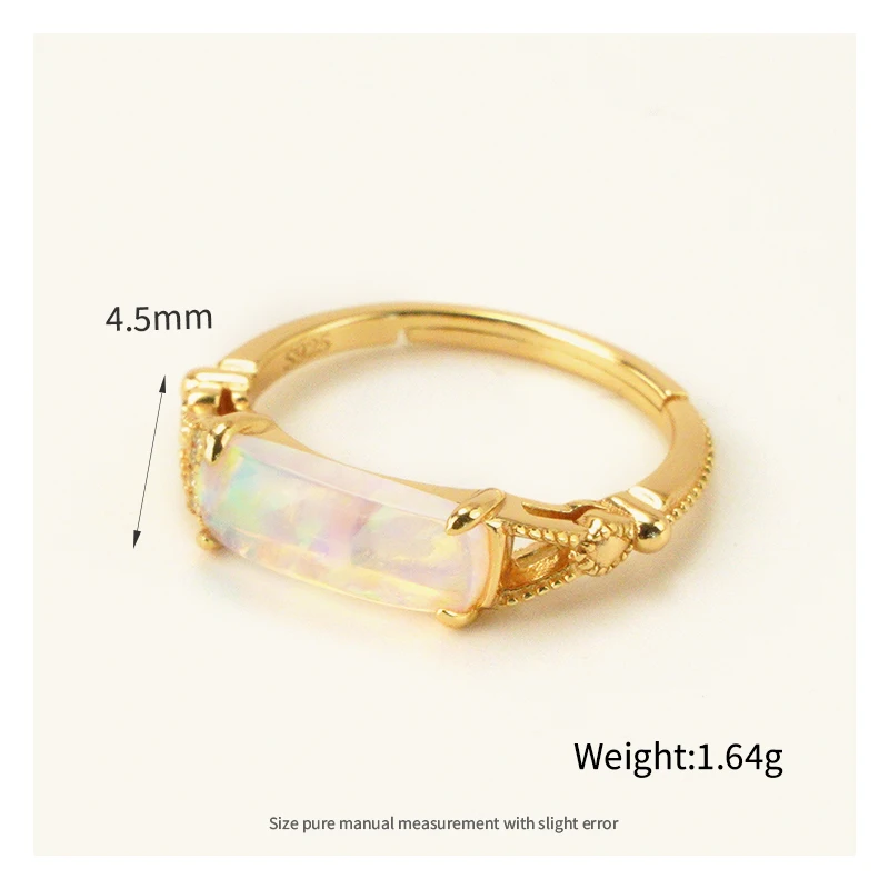 Opal and Diamond Ring with 925 Sterling Silver 14K Gold Plated for Wedding Engagement Anniversary or Gift for Party