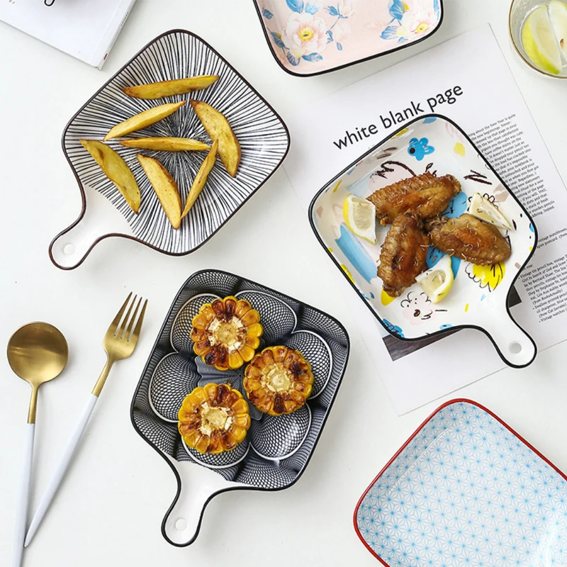 Under Glazed Kitchen Ceramic Baking Tray With Handle