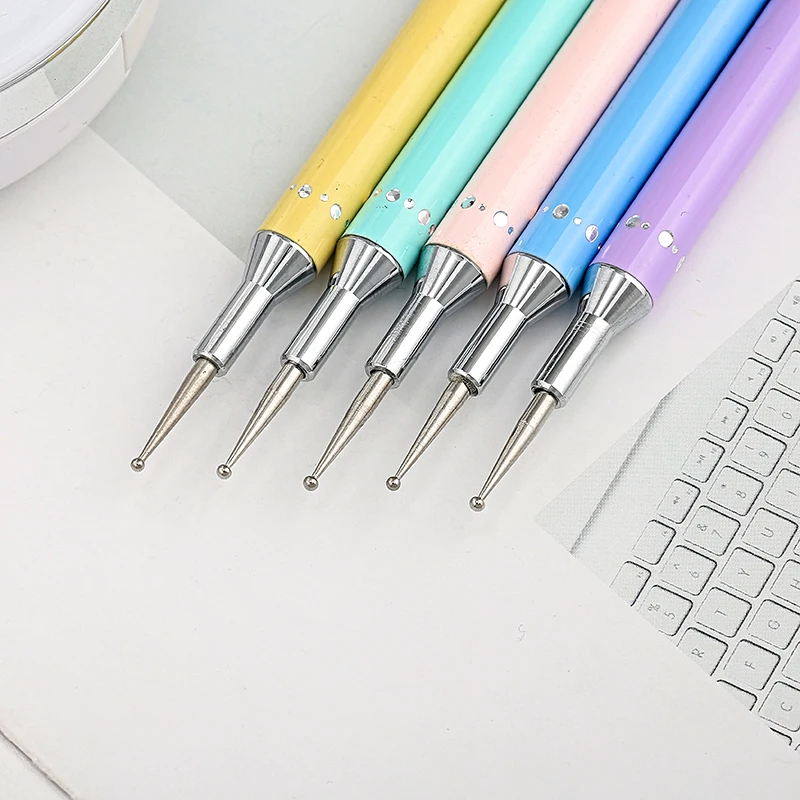 Hot Sale Double Head Nail Point Drill Dotting Painting Pen Rhinestone Picker Wax Pencil Crystal Handle Nail Art Manicure Tools