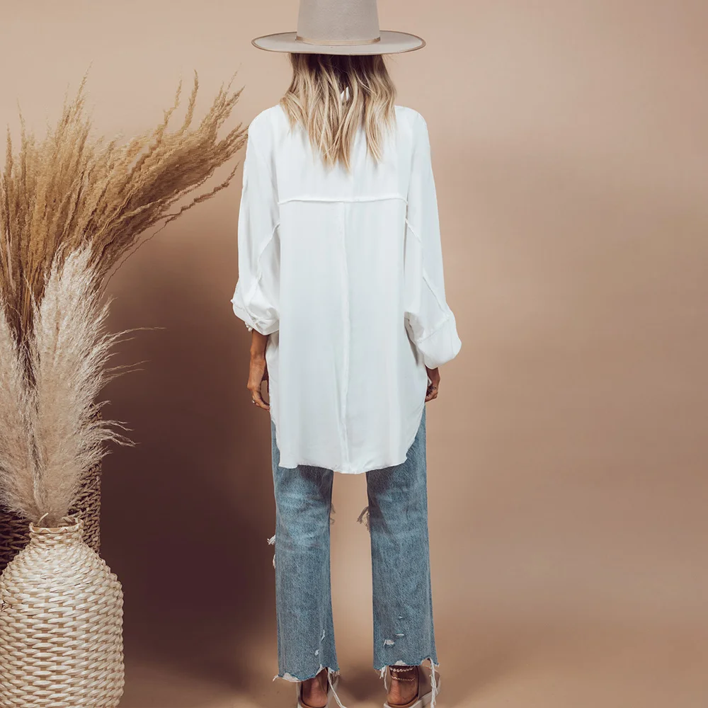 Loveda Custom Summer Long Sleeve Casual Shirt Ladies Loose Elegant Solid White Georgette For Women Oversized Blouse Wholesale