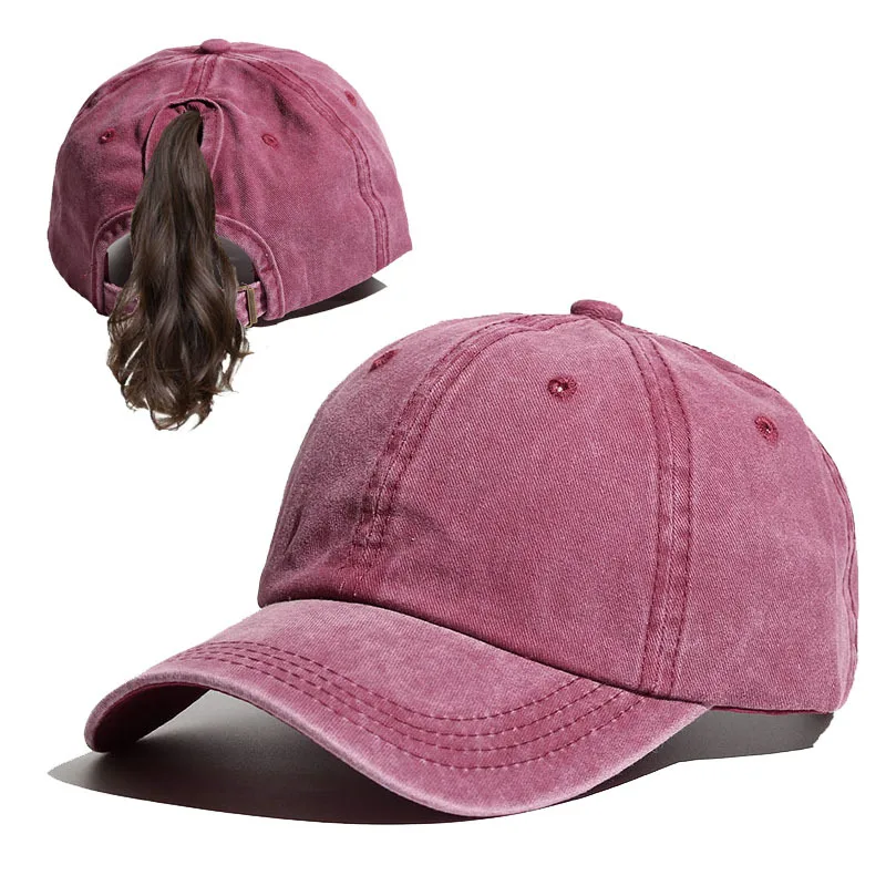 hot selling washed horse tail baseball cap, retro soft top casual duck hat, customizable logo