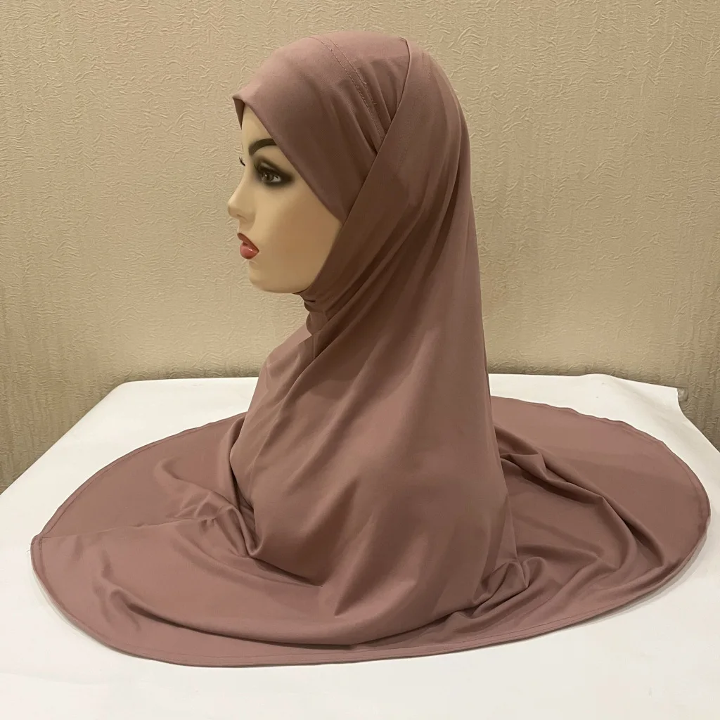 Lycra Plain Two Pieces Large size muslim hijab with chin part top quality amira pull on islamic scarf hot sell headscarf XDH292