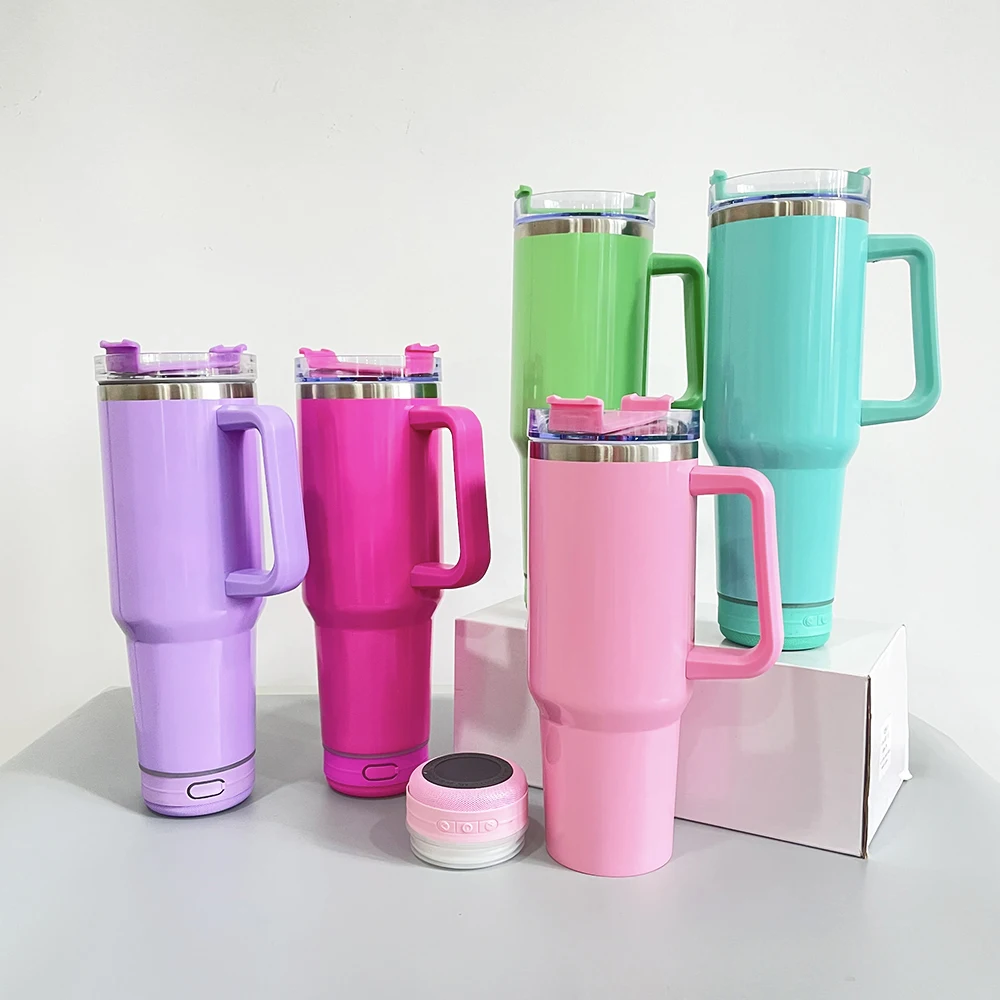 Outdoor Sport 40oz Speaker Tumbler Sublimation Wireless Reusable Drinkware Music Player Sublimation Tumblers with Speakers