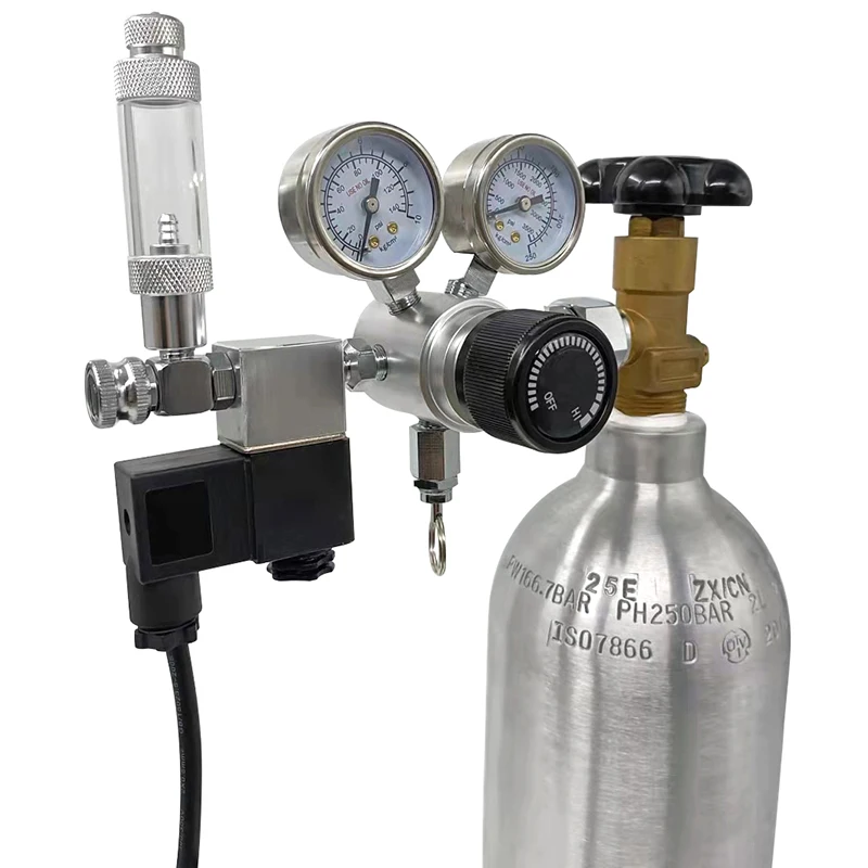 Dici Professional Solenoid Valve For Aquarium CO2 Aquarium Gas Pressure Regulator Contains Two Pressure Gauges Aluminium