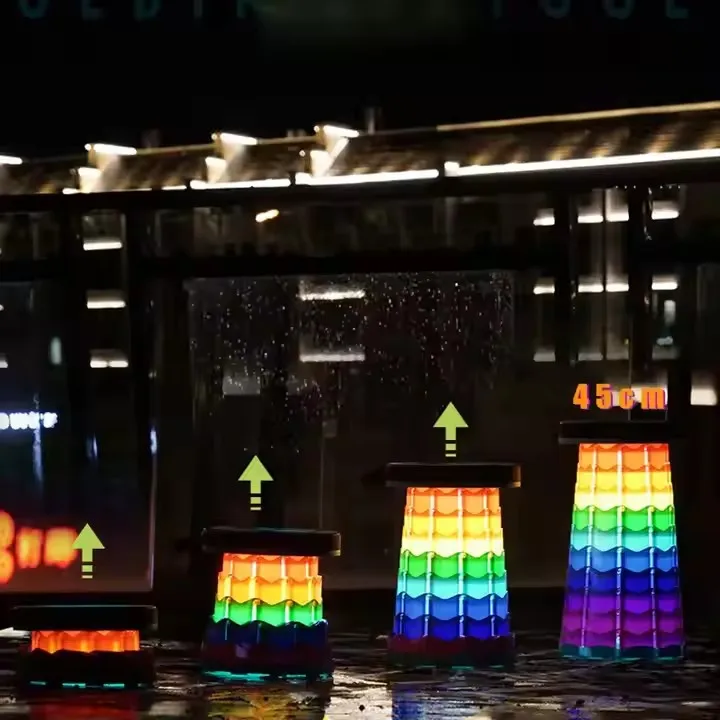 Upgrade Outdoor Portable Telescopic Camping Stool With Led Light Plastic Folding Luminous Stool