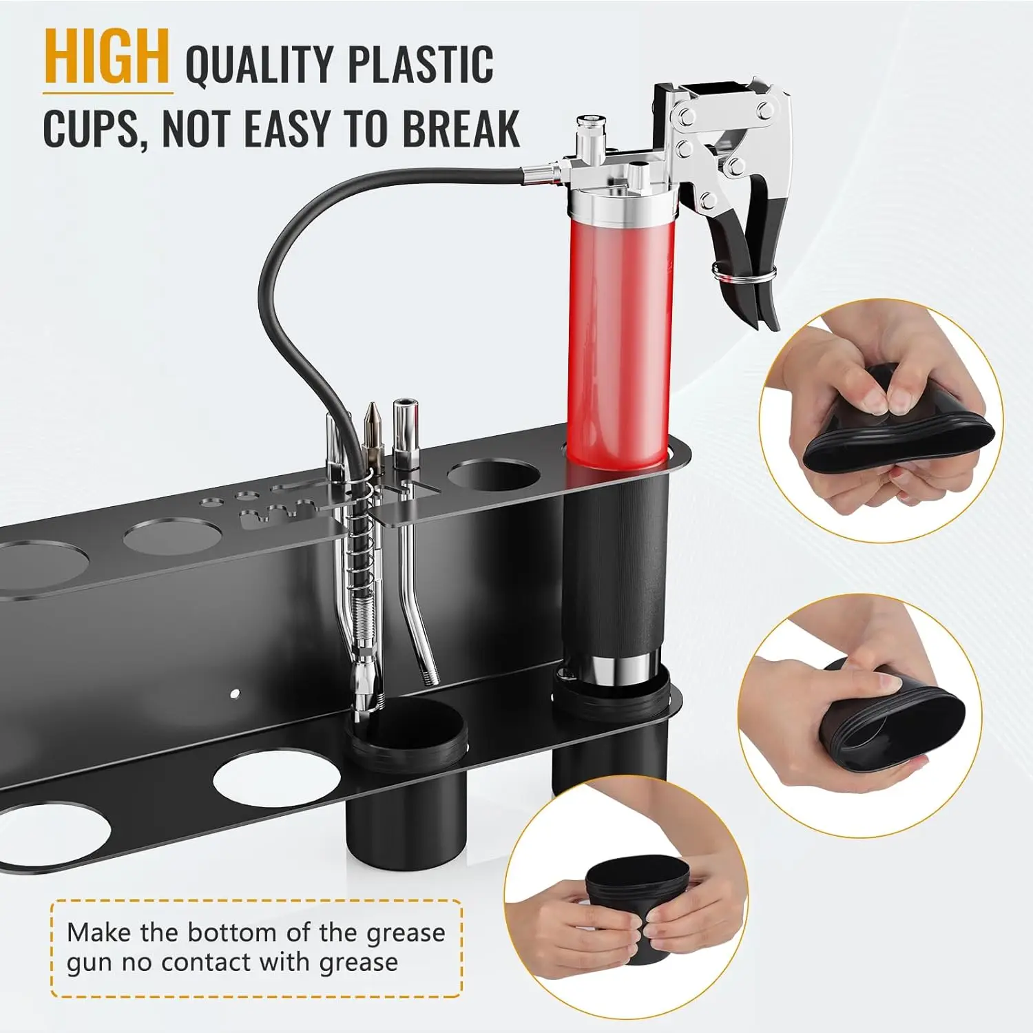 JH-Mech Holding 1 Grease Gun Wall Mount Steel Grease Gun Rack with 2 Detachable Oil Cups