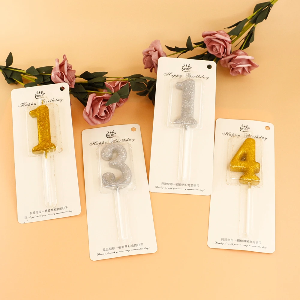 Factory price Gold Glitter Birthday Number Cake Candles for parties