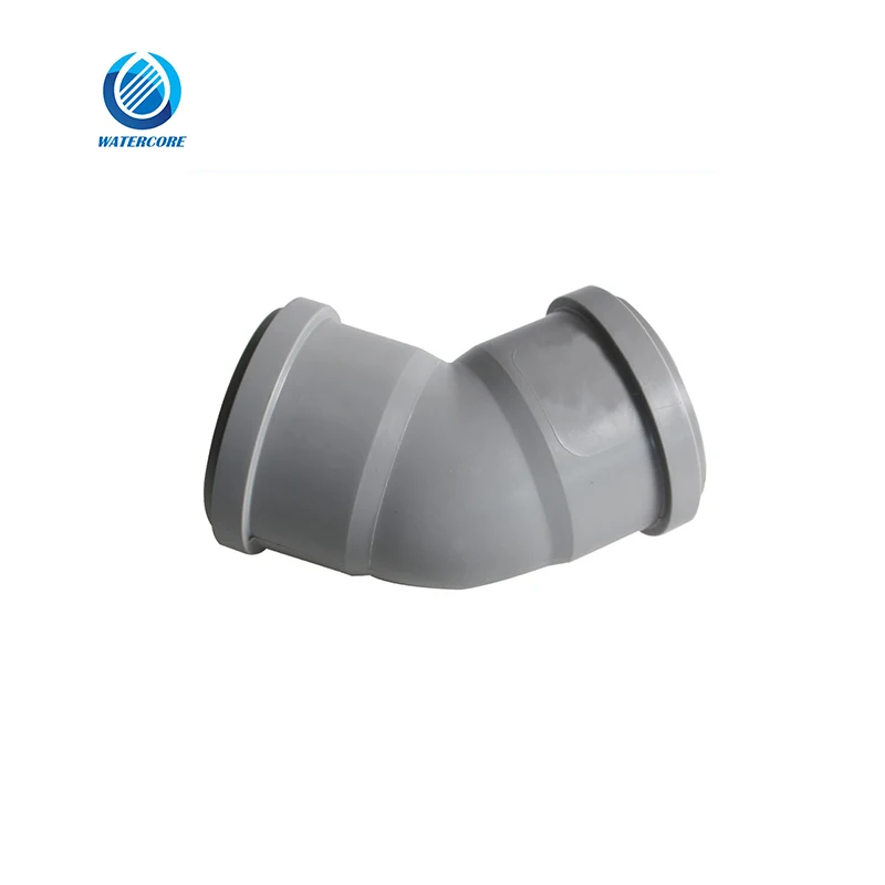 Hot Sale EN1401 EN1329 DIN Standard PVC Plastic DWV Fittings 45 Degree Elbow with Two Rubber Rings for Drainage