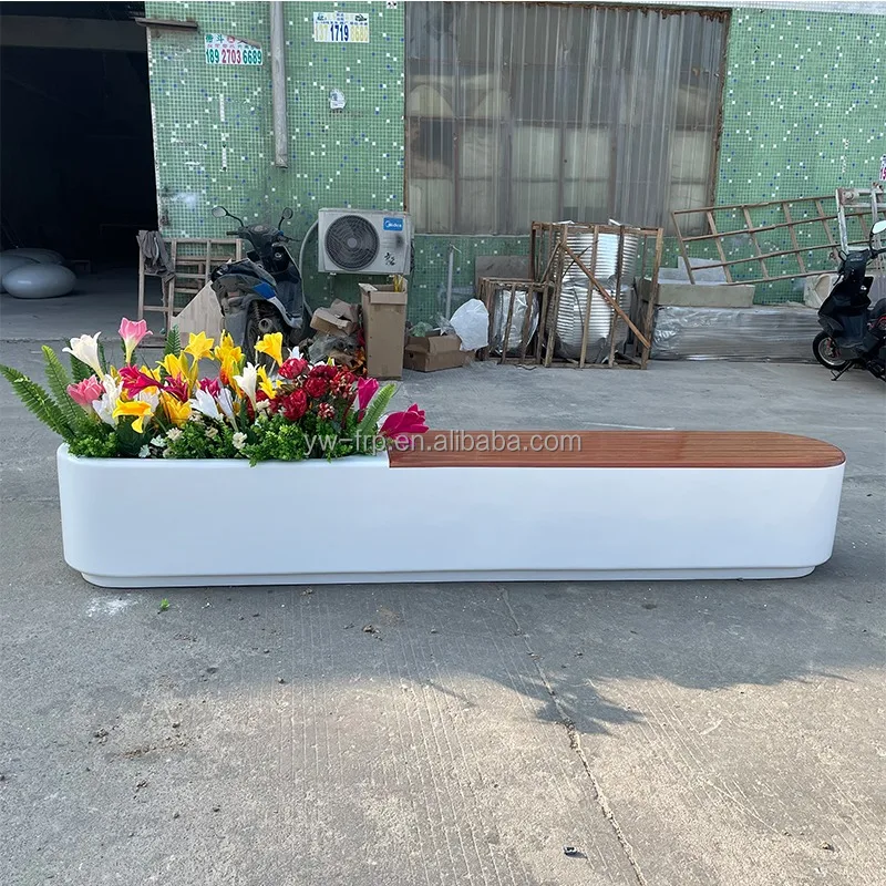 New Design Wood Waiting bench Chair With Planter Pot Decoration Lounge Seat For Public Area Indooo&outdoor