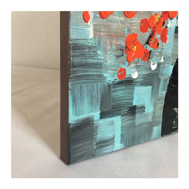 
Hand Made Knife Art Work Red Flower Canvas Oil Painting Abstract 3D Wall Art For Home Decor 