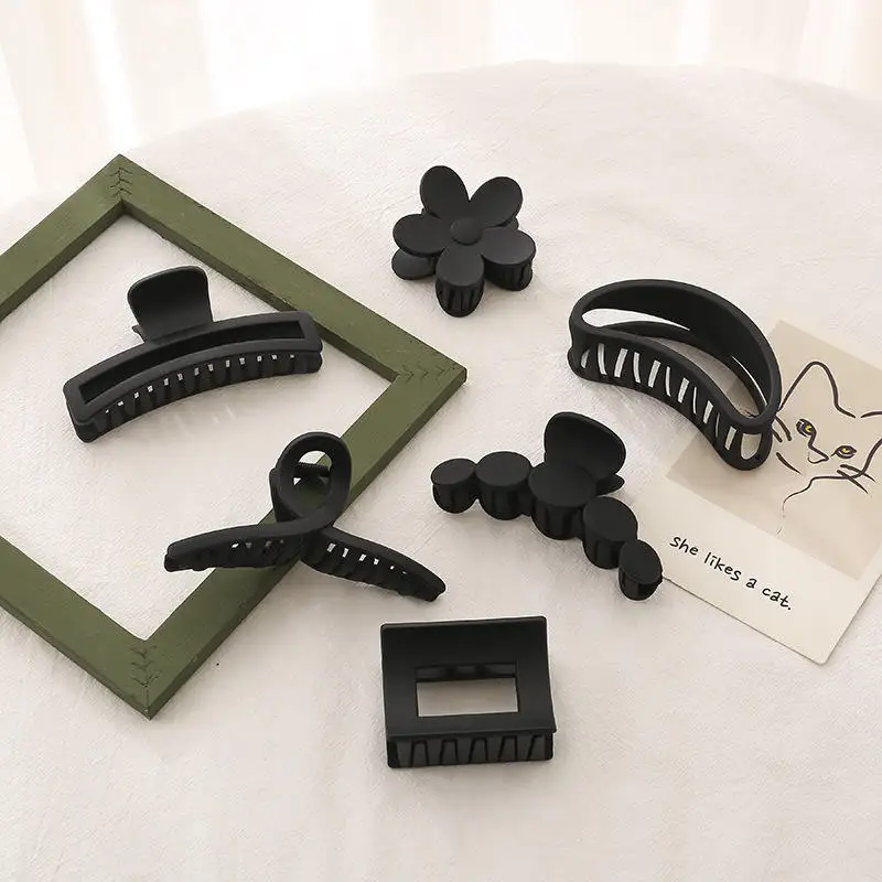 2022 Wholesale Customized Big Szie Matte Black Color Geometric Acrylic Hair Claw Frosted Jet Rectangle Acrylic Hair Claw