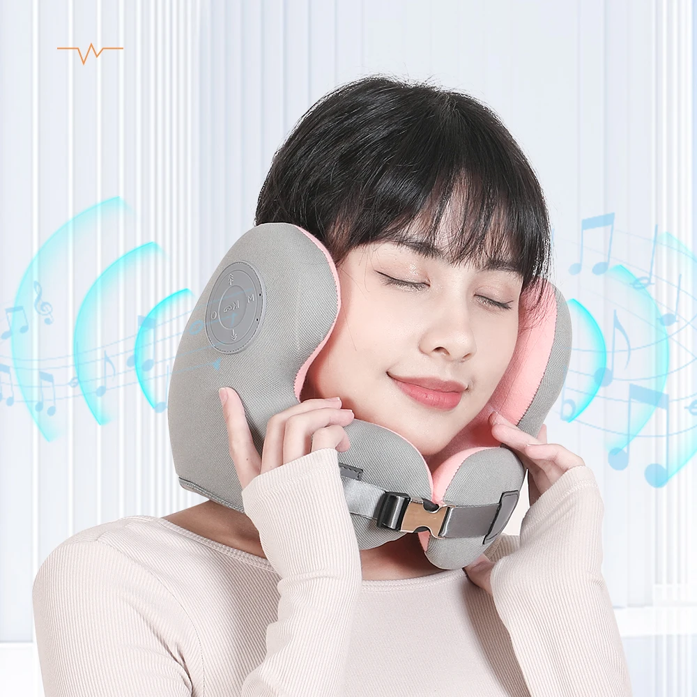 2023 New Design Bluetooth Music Function Neck Pillow Good Wrapping Head Built-in Speaker Memory Foam Travel Neck Pillow