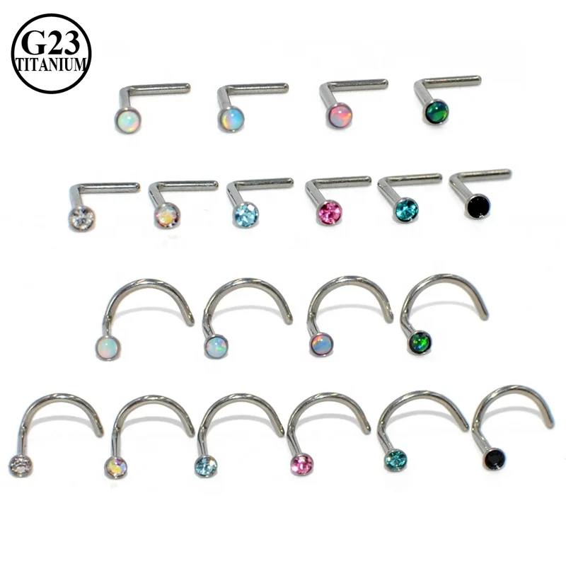 G23 титановый опал CZ драгоценный камень винт для пирсинга носа L-образное кольцо шпилька кольцо-гвоздик модное пирсинг тела ювелирные изделия оптовая продажа