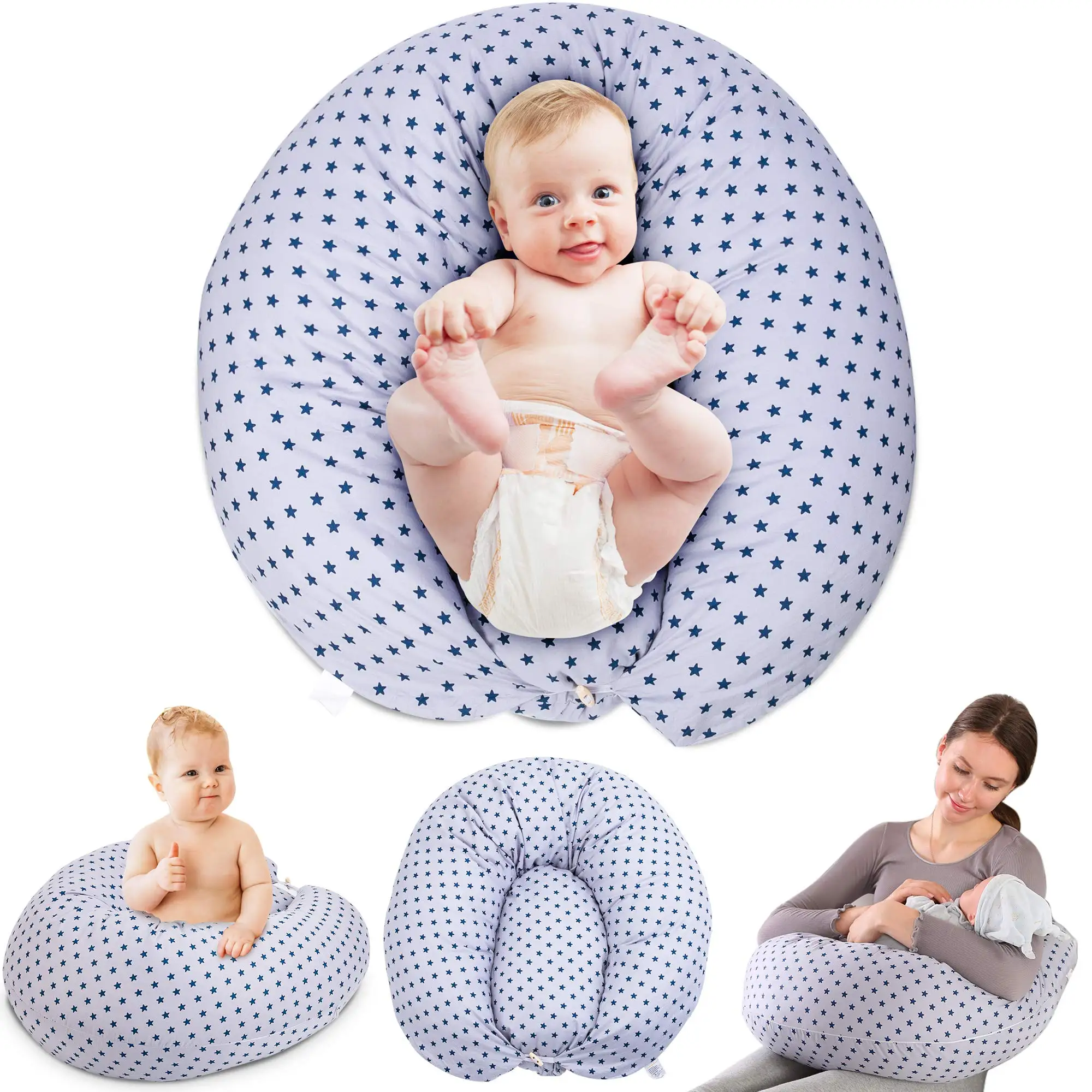 Original Breast Feeding Pillows for Babies or Moms with Inner Cushion Removable 100% Cover for Pregnancy Pillow