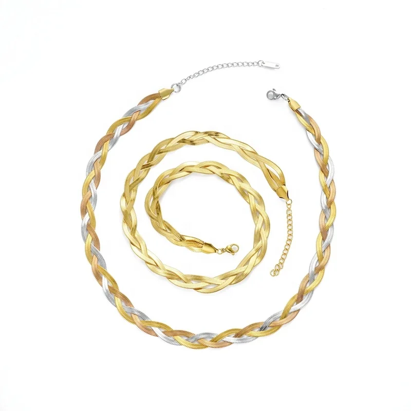 Wholesale custom quality 18K gold plated stainless steel necklace fashion jewelry braiding flat snake chain necklace women men