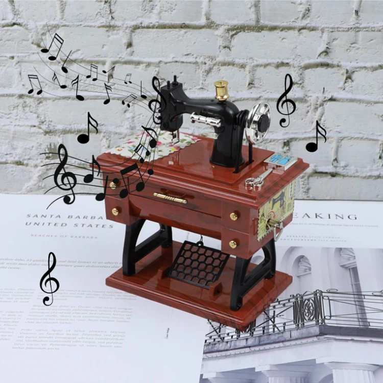 Vintage Sewing Machine Music Box European Classical Treadle Sewing Machine Table Desk Mechanical for Home Decor Birthday Gift
