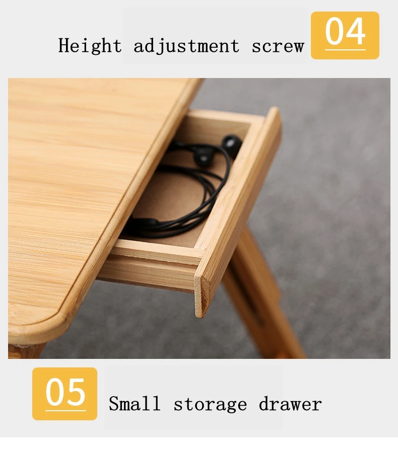 
Bamboo portable folding adjustable laptop table with usb cooling fans from China factory 