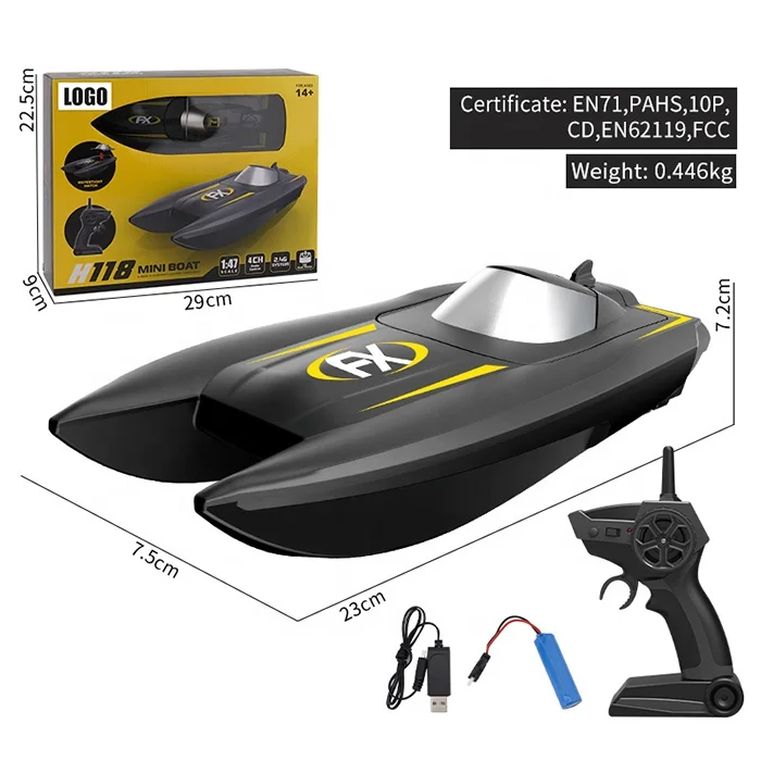 TKKJ H118 1/47 Black Speedboat Toy Adventure Racing Remote Control Boat Ship 2.5km/h 2.4GHz 4 Channel Mini RC Boat toy