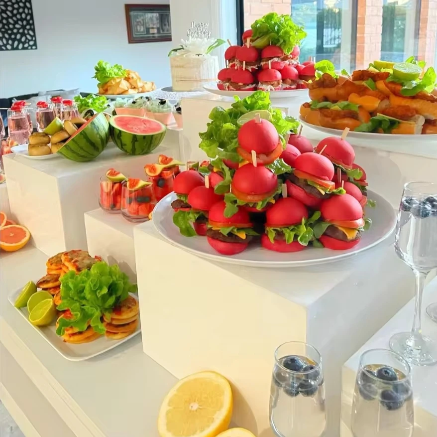 acrylic plinth Acrylic Food Display Stand White Buffet Riser Cube Dessert Showcase thick cake plinth stand acrylic wedding party