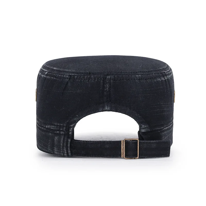 Washed distressed with leather edge retro faded cotton hat for men and women flat top cap wholesale stock