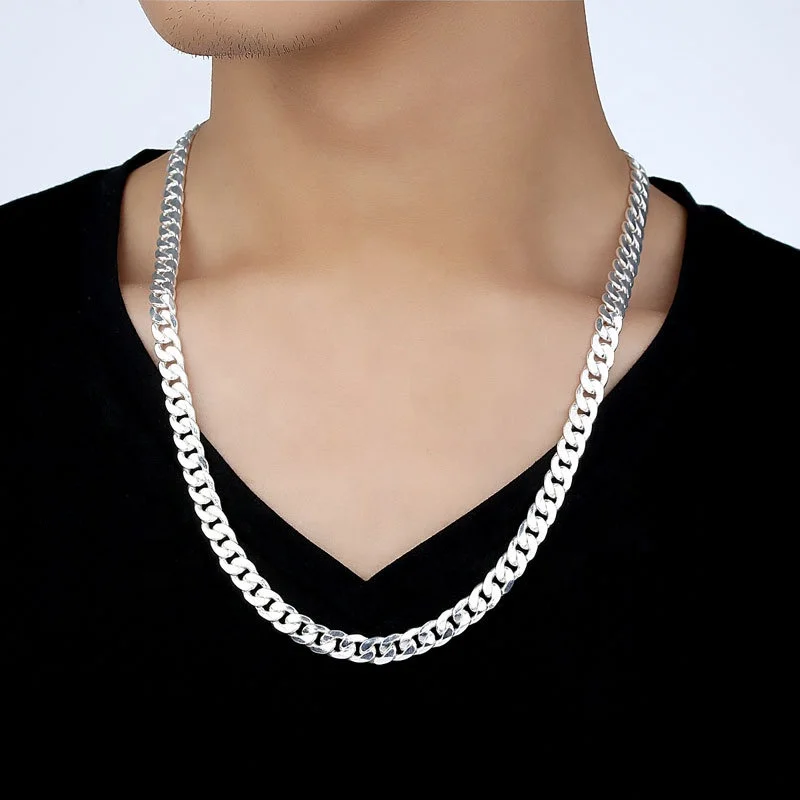 High quality 990 pure silver miami cuban chain link bracelet and necklace men jewelry Sterling Silver custom size