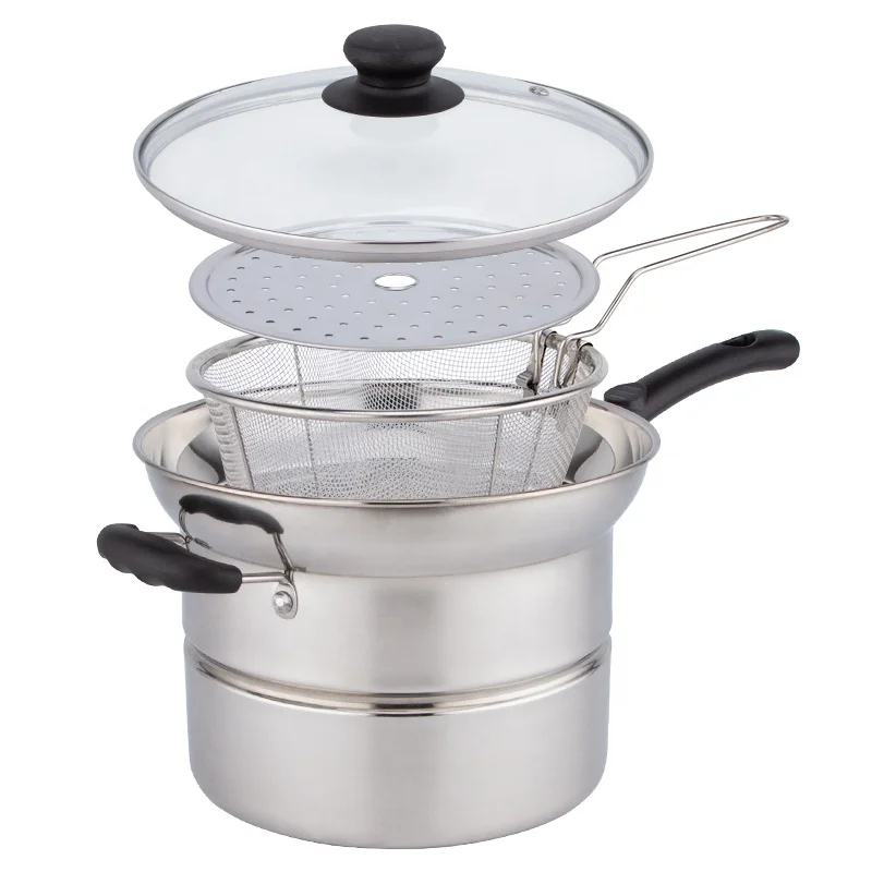 Stainless Steel Fryer Steamer Multi-functional Cooking Soup Pots Stainless High Quality Cooking Pots Set