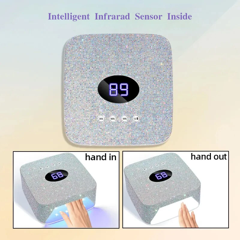 HJS Diamond LED Gel Lamp 54W UV with Smart Sensor 9600Mah Large Battery Pedicure Speed Plastic Wireless Rhinestone UV lamp