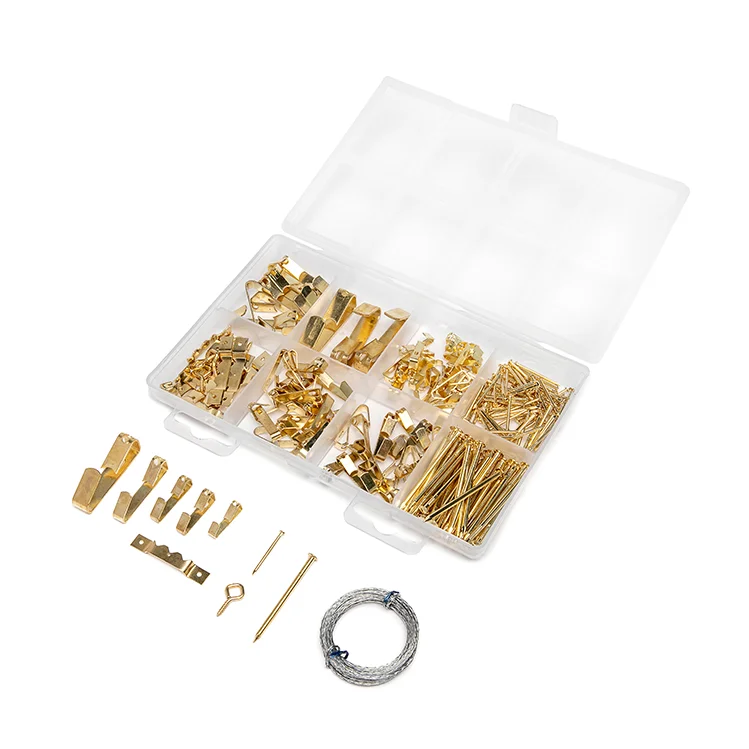 Оптовая продажа 214 шт. латунные крючки для картин инструмент вешалки профессиональные с гвоздями гипсокартона деревянная стена