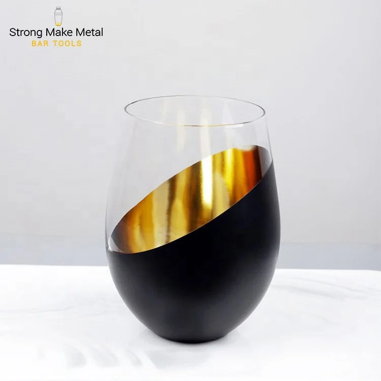 Creative bevel edge electroplating glass whiskey glass black gold Asian egg-shaped cup