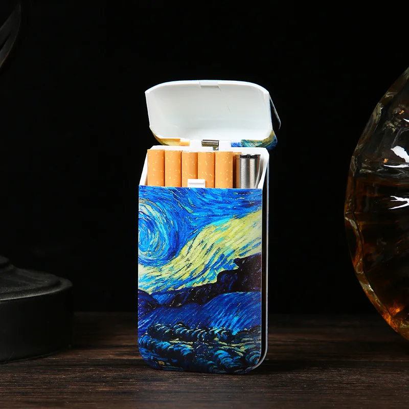 Flip-up Lid Plastic Cigarette Storage Case box With lighter Tobacco Smoking Accessories