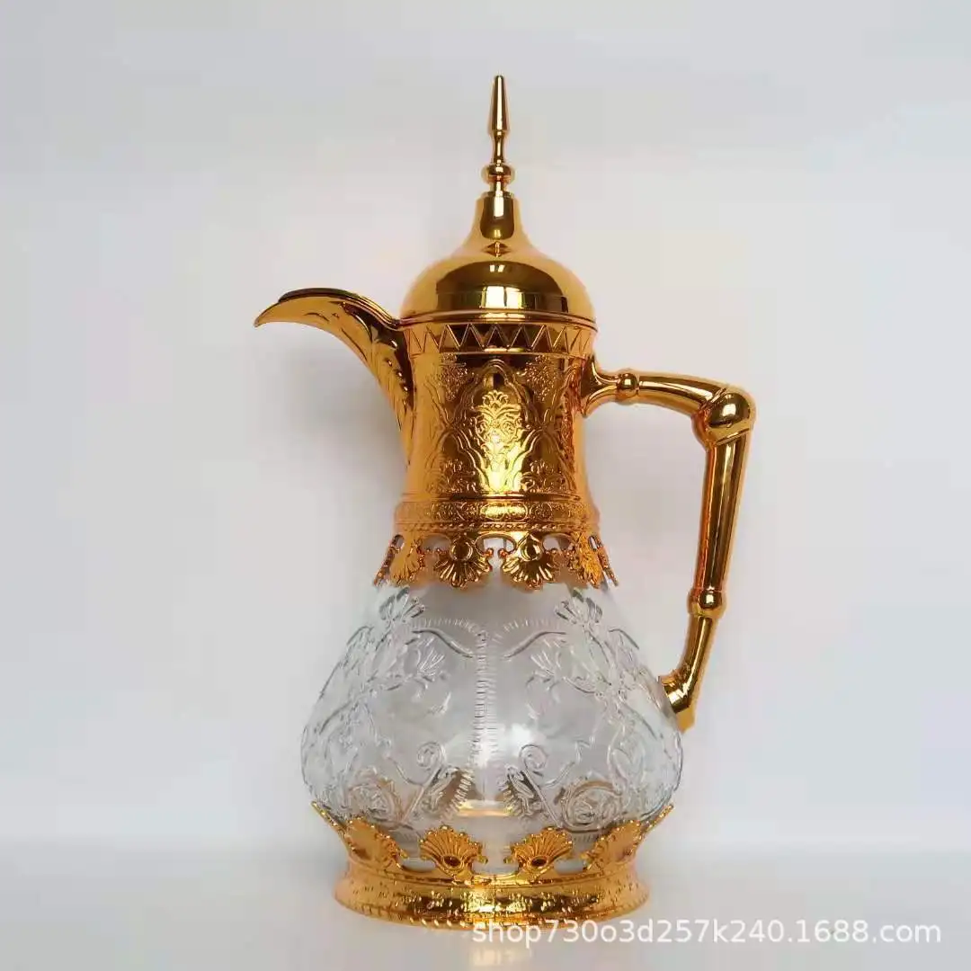 Glass Arabic Coffee Pot Factory Price Arabian Portable Coffee Pot Metal Body Glass Bottle Liner Insulation Pot Set