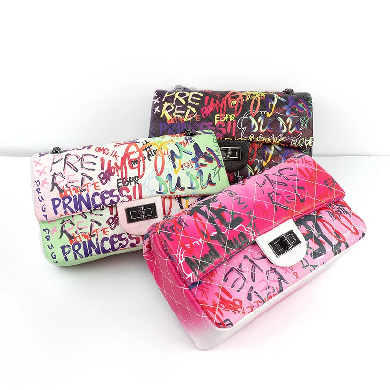 Graffiti Bag 2024 Fashion PU Leather Shopping Crossbody Purse And Handbags Summer Designer Women Candy Shoulder Graffiti Purses