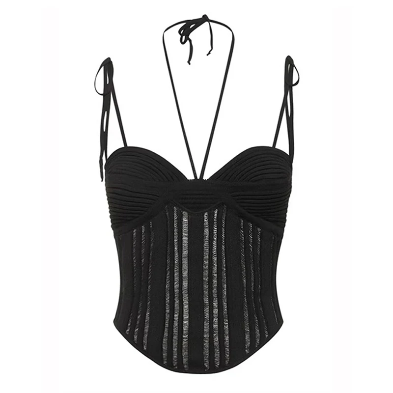 TWOTWINSTYLE High Quality Hollow Out Halter Sleeveless Ladies Black Vests For Women