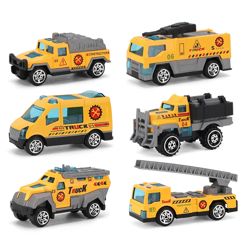 KSF 6pcs urban alloy engineering cars 1:64 Scale Engineering Excavator Model Set Children Boy Simulation Fire Truck