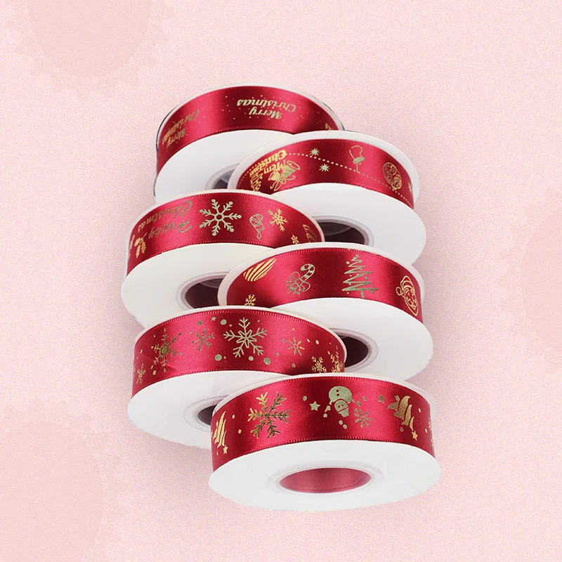 Factory wholesale OEM christmas Gift Ribbon Custom Sizes  Printed Satin Grosgrain Ribbon roll