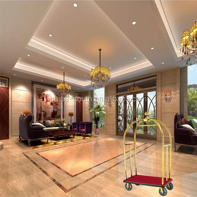GNF hotel lobby stainless steel luggage trolley bellman trolley birdcage luggage cart baggage trolley