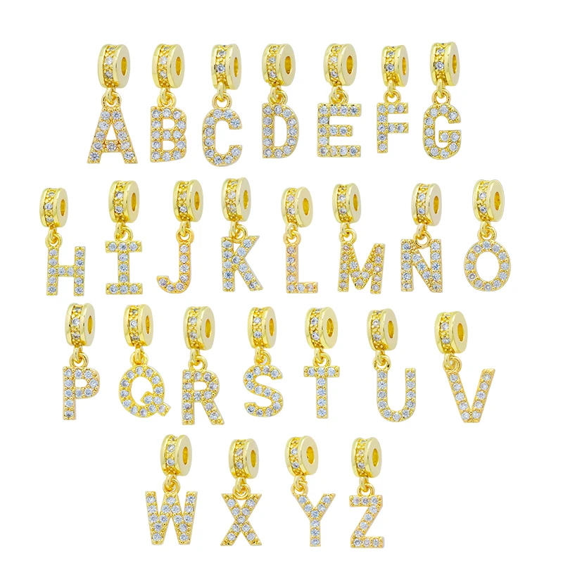 Fashion Jewelry Diy 18K Gold Plated Cz 26 Initial Alphabet Letter Custom Name Cubic Zirconia Charm Pendant For Women Waterproof