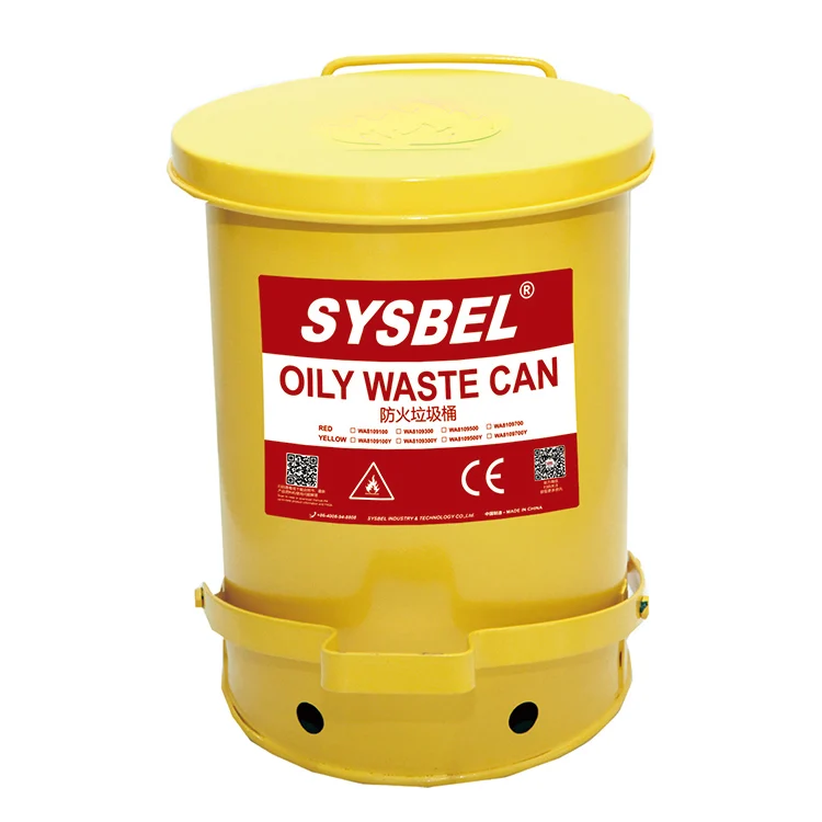 SYSBEL OSHA Standard 14 Gal 52.9 L Fireproof Fire Prevention Yellow Oily Waste Can and Disposing of Oily Trash Container