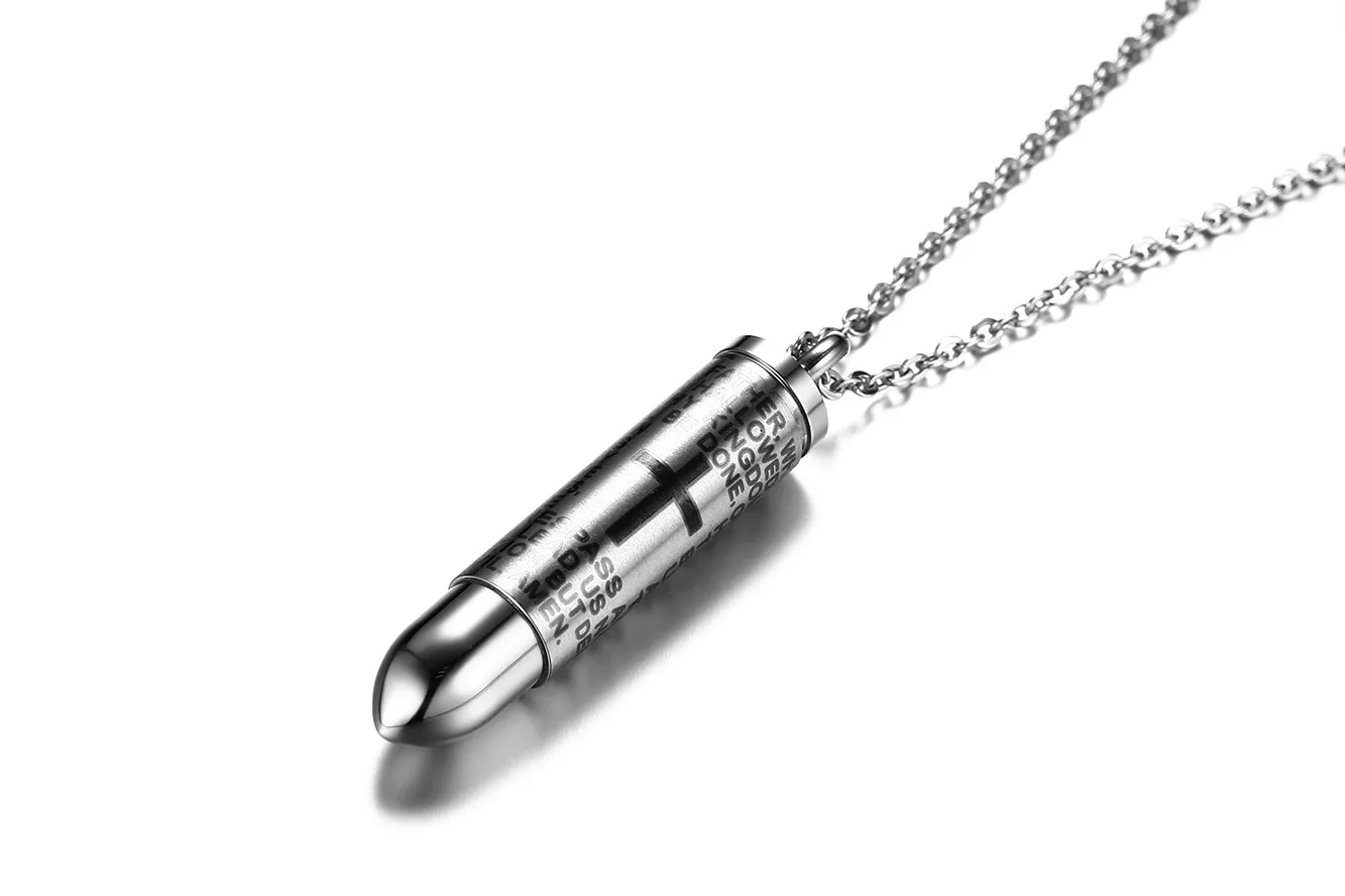 
Men openning urn Stainless steel bullet necklace holy bible cross pendant 