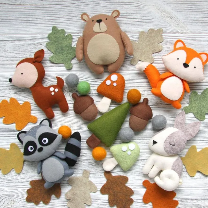 
woodland plush animals Needle Felt Forest Animal for Baby toy room decoration 