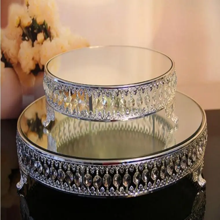 Wholesale Wedding Luxury Cake Stands Set Buffet Cake Snack Dessert Display Stand Crystal Metal Gold Mirror Face Cake Stand