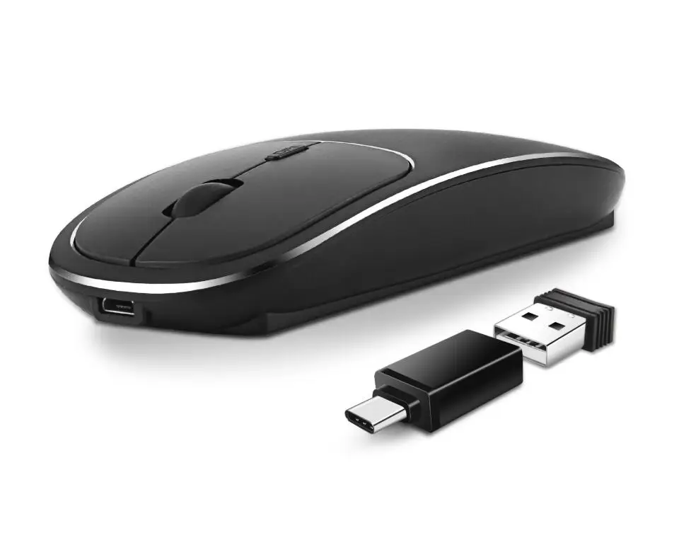Premium Metal Aluminum Silent Usb Mouse 2.4Ghz Rechargeable Wireless Mouse With Type C Adapter