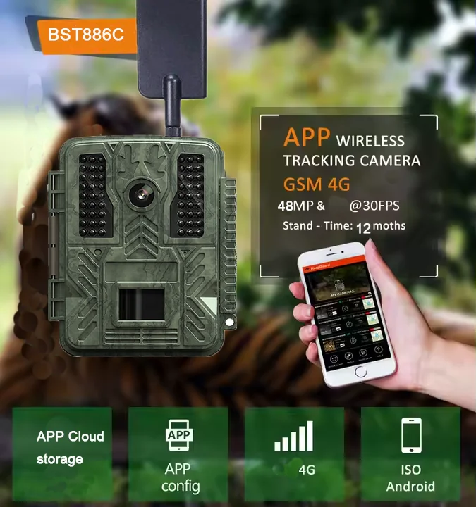 Hot 4G APP cloud storage hunting camera wildlife camera IR night vision photo trap 48MP HD surveillance Game & Trail Cameras