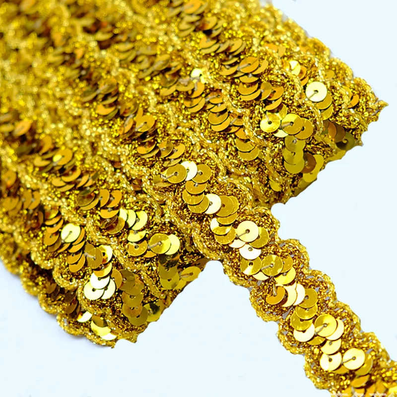 13 m 23mm wide Cheap wholesale metallic wavy lace ribbon S-shaped ethnic gimp trim costume sequined braided gota lace trims
